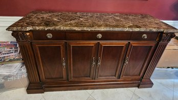 Stanley Furniture Marble Top Server Buffet Cabinet With Four Doors & Three Drawers