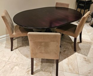 Expandable Pedestal Dining Table & 4 Upholstered Chairs Dark Wood Dining Set W/ Leaf 4' X 64'