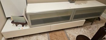 Modern White Media Console TV Cabinet Set With Frosted Glass Doors & Storage - 2 Piece 81' Each