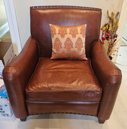 Leather Club Chair With Nailhead Trim Brown Accent Armchair 36'W X 38'D X 37'H