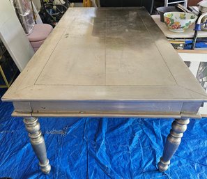 Luxury Mango Wood & Metal Silver Leaf Dining Table Statement Turned Leg Table