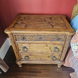 Broyhill Bamboo Style 3-Drawer Nightstand With Woven Rattan Accent Drawer