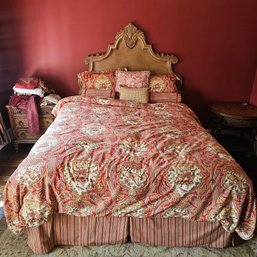 Complete Queen Bedroom Set With Ornate Wood Headboard, Kingsdown Mattress & Bedding
