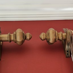 Pair Of Decorative Wooden Curtain Rods With Wall Mount Brackets & Finials