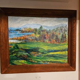 Original Impasto Landscape Oil Painting In Wide Wood Frame