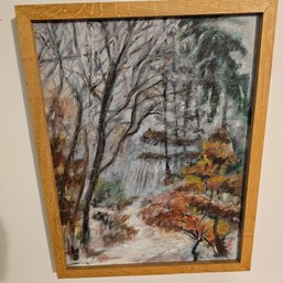 Framed Original Landscape Canvas Painting In Wood Frame