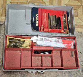 Assorted Tool Box Lot- Milwaukee Sawzall Blades, Blu-Mol Jig Saw Blades, Wrenches & Pliers