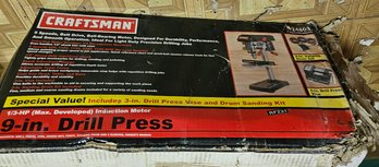 Craftsman 9-In. Drill Press 248C3- 5-Speed 1/3 HP, Vise & Sanding Drum Kit- New In Box Untested