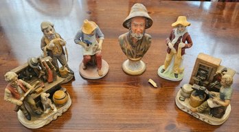 Vintage Figurine Lot- Homco Hunter Scenes, Ship's Hold Sailor Bust & Porcelain Character Figures