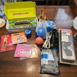 Fitness & Workout Equipment Lot- Zumba Fitness Set, Exercise Balls, Resistance Bands & Knee Supports
