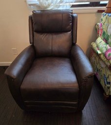Brown Leather Reclining Chair With Padded Back & Arms
