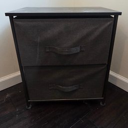 2-Drawer Storage Organizer With Fabric Drawers, Wood Top & Metal Frame Nightstand