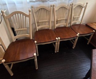 Set Of 4 Two-Tone Dining Side Chairs Wood Spindle Back Farmhouse Cottage Style