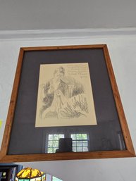 Original M. Soyer Charcoal Drawing Of Seamstress For United Yarn Products Co.