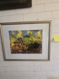 Framed Impressionist Landscape Painting With Autumn Trees