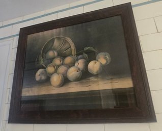 Large Framed Still Life Fruit Basket Wall Art Painting  Rustic Farmhouse Kitchen Decor 24' W X 20' H