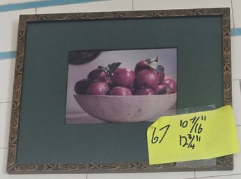 Framed Still Life Apples Bowl Print, Traditional Kitchen Wall Art  12 3/4'H X 10 7/16'W