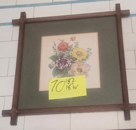 Vintage Floral Botanical Print In Mission Style Wood Frame  18'H X 18'W