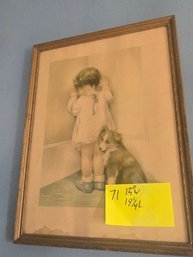 Bessie Pease Gutmann 'In Disgrace' Signed Print Copy, Child & Dog  19'H X 15'W