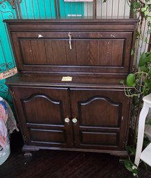 Vintage Drop Front Bar Cabinet, Fold-Out Serving Cabinet, Wood Liquor Storage & Entertaining Console