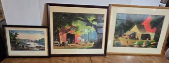 Lot Of 3 Framed Americana & Landscape Prints Including 'The High Bridge At Harlem, N.Y.'