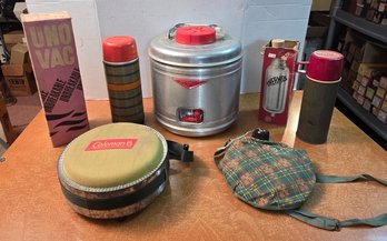 Vintage Coleman, Thermos, Featherlite Beverage Cooler & Picnic Camping Gear Lot