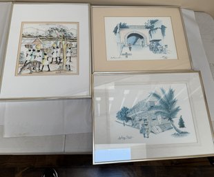 Elyse Wasile Bahamas Framed Art Trio- Gregory Arch, Balcony House & Bahamian Market Scenes