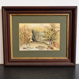 Framed Woodland Stream Landscape Watercolor Painting  Nature Scenic Artwork