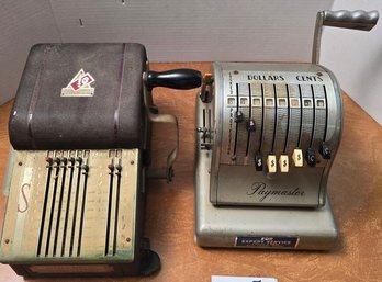 Vintage Paymaster Check Writer & Safeguard Instant Check Protector Machine Pair