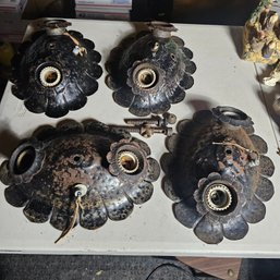Lot Of 4 Vintage Metal Ceiling Light Fixtures, Flush Mount Light Parts, Restoration Project
