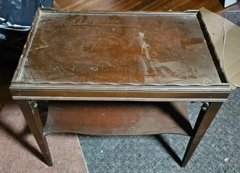 Vintage Wooden Side Table With Tray Top & Lower Shelf, Accent End Table 23'H