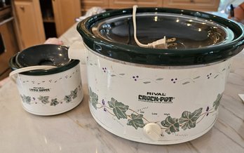 Rival Crock-Pot Stoneware Slow Cooker & Little Dipper Electric Stoneware Server Ivy Pattern