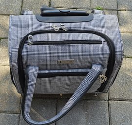 London Fog Rolling Carry-On Luggage, Black & White Plaid Wheeled Travel Business Bag