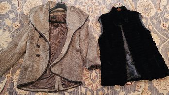 GRINVEST Milano Rabbit Fur Coat Size L & Blue Fox Real Fur Vest Size US 12
