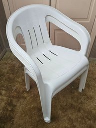 Pair Of US Leisure White Stackable Outdoor Patio Arm Chairs- Made In USA