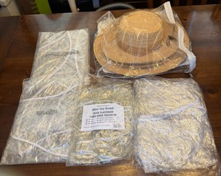 Silver Star Brands Clear Elasticized Table Cover Protectors & Woven Straw-Style Hats