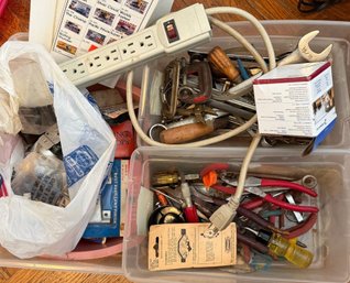 Vintage Hand Tool & Hardware Lot - Wrenches, Pliers, Clamps, Feeney Hinges, Repair Hardware & Electrical