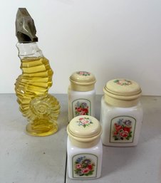 Vintage 1970s Avon Vanity Lot - Sea Horse Bath Oil Decanter 6 Fl Oz, Charisma Beauty Dust & Foaming Bath Oil