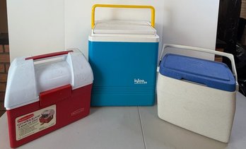 Vintage Cooler Lot- Igloo Legend 24, Rubbermaid Sidekick Plus 8-Quart & Coleman Personal 8