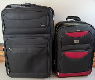 Skyway & EZ Grip Traveler Rolling Luggage Set- Black Suitcases, Red Accent Carry-On