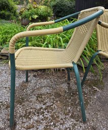 Pair Of 2- Woven Patio Armchairs With Green Frames- Outdoor Garden Seating