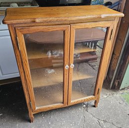 Glass Door Display Cabinet With Wood Finish, Interior Shelves & Crystal-Style Knobs - 30.5'W X 39.5'H X 12'D