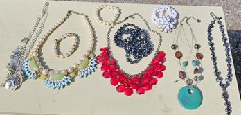 Statement Jewelry Collection- Faux Pearls, Bold Beaded Necklaces, Bracelets & Turquoise-Tone Pendant