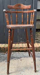 Vintage Wood High Back Bar Stool- Turned Spindle Windsor Style Chair Approx. 34'H