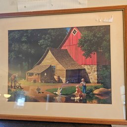 Pair Of Paul Detlefsen Framed Americana Farm Scene Prints- Rustic Country Barn Artwork Approx. 20.5' X 19'