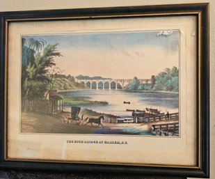 The High Bridge At Harlem N.Y. Framed Historic New York Landscape Print- Horse & Carriage
