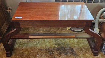Vintage Wood Lift-Top Storage Bench & Accent Table- Sculptural Curved Base 32'W X 15'D X 24'H