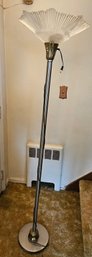 Vintage Torchiere Floor Lamp- Ribbed Fan-Shaped Glass Shade & Metal Base 68'
