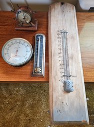 Lot Of 4- Vintage Weather Instruments- Dorfmann Bros 1943, Taylor Thermometer, Airguide Hygrometer & Ship Whee