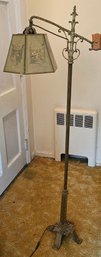 Vintage Ornate Bridge Arm Floor Lamp- Clyde Cole Illustrated English Coaching Inn Shade WORKS